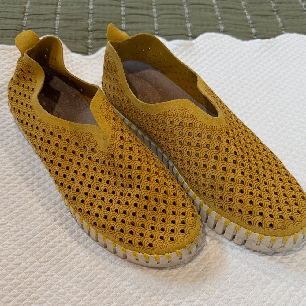 Ilse Jacobson Women's Slip-On Perforated leather Sneakers in Mustard Yellow